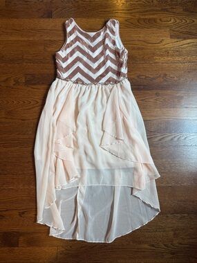Pink Rose-Gold Sequin Chevron High-Low Dress